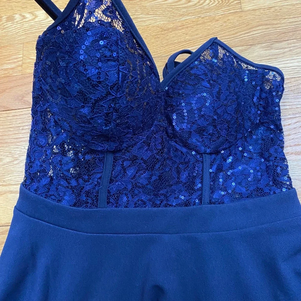 City Studio Lace Sequin Skater Dress Juniors 7/8‎ Blue Prom Homecoming Coquette
